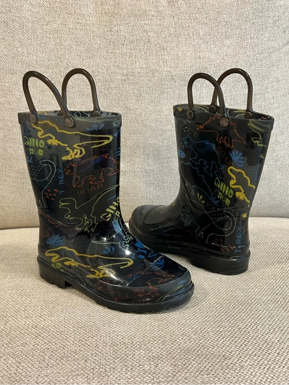Member’s Mark 9/10 Toddler Boy Dinosaur Rain Boots Black Waterproof